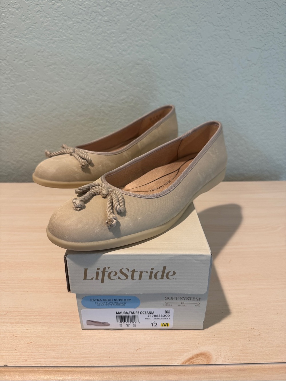 Life Stride Taupe Rope-Tie Ballet Flats